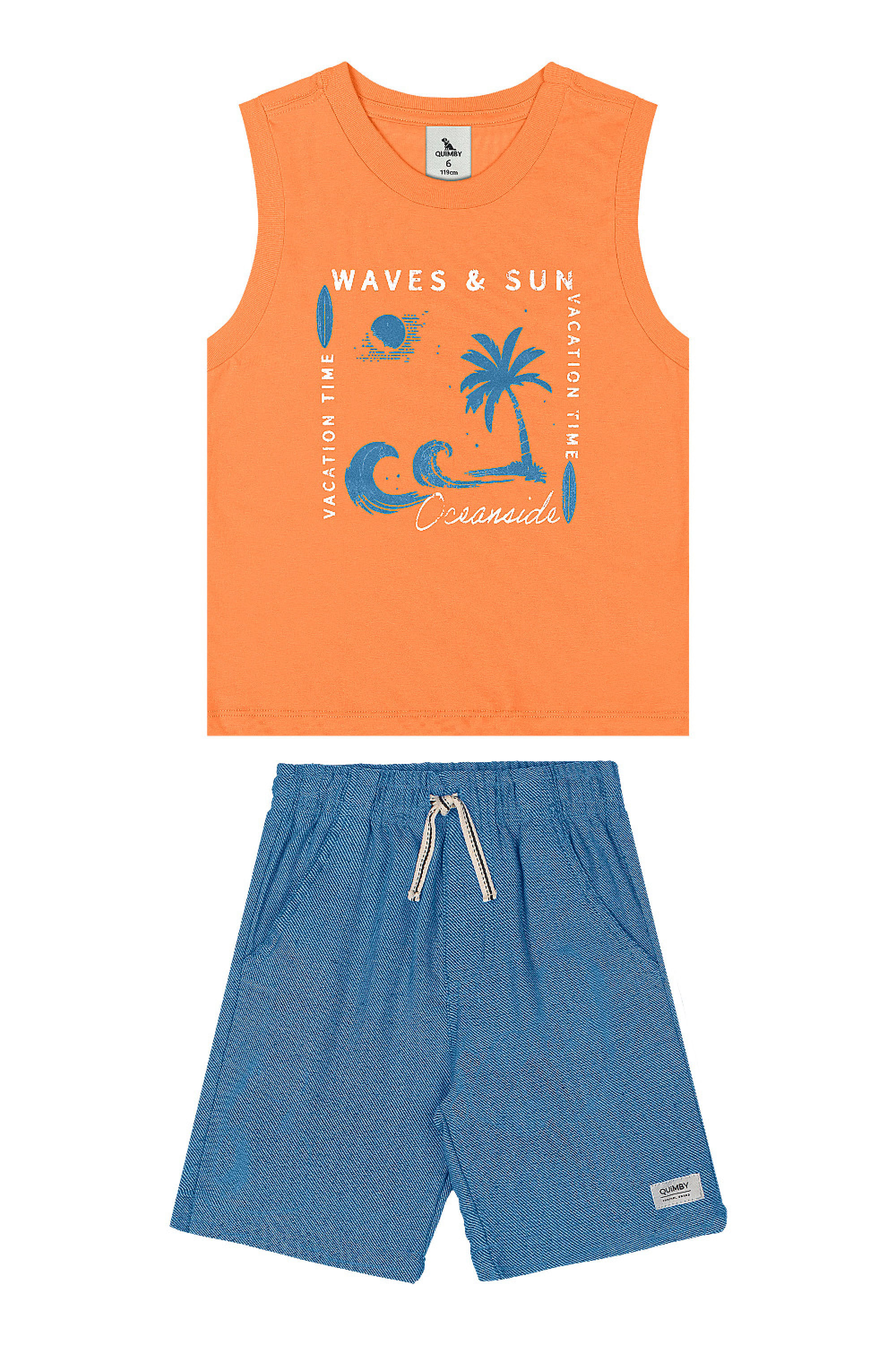 Conjunto Infantil com Regata Estampada e Bermuda (Laranja) Quimby - Imagem 32